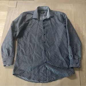 Nine West men’s slim fit navy blue circle pattern long sleeve button down Size M